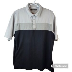 Pebble Beach Polo Mens L Dry Luxe‎ Performance Sports Short Sleeve Black Gray